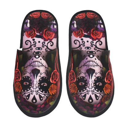 Halloween Catrina Sugar Skull House Slippers Soft Memory Foam Shoes Day Of The Dead Mexican Lady Comfy Warm Anti-Skid Slipper