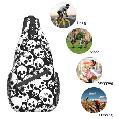 Horror Skeleton Gothic Death Skull Crossbody Sling Backpack Men Custom Shoulder Chest Bag for Traveling Daypack