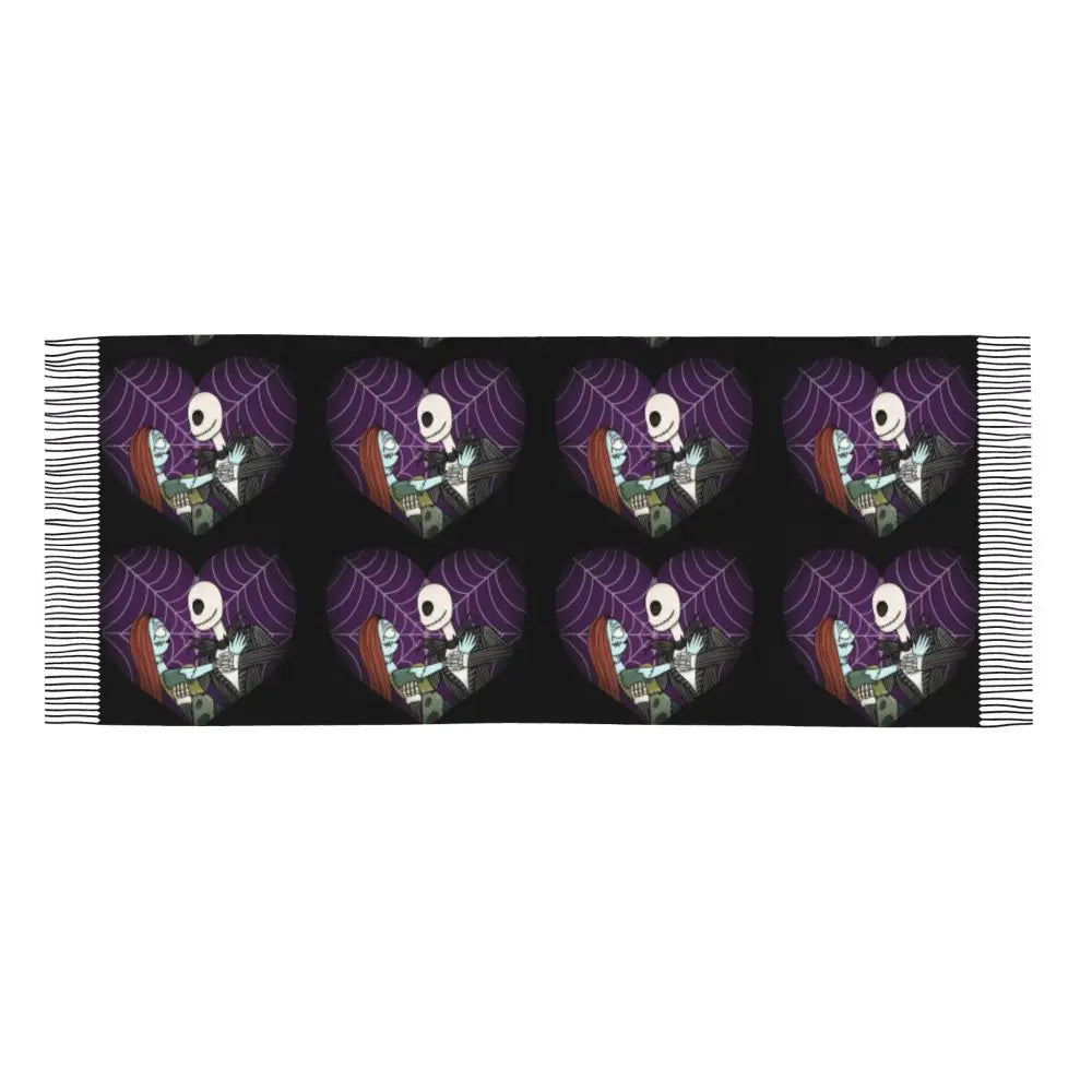 Custom Jack Skellington Sally Tassel Scarf Women Winter Fall Warm Shawls Wraps Ladies The Nightmare Before Christmas Scarves