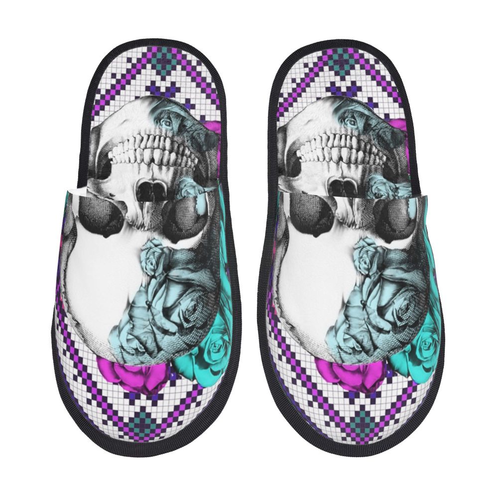 Personalized Mexican Day Of The Dead Skull Comfy Scuff Memory Foam Slippers Women Halloween Bedroom House Shoes