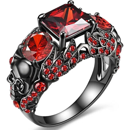 Vintage Gothic Skull Rings Heart Cubic Zirconia Crystal Biker Cocktail Party Rings for Women Halloween Christmas Gifts