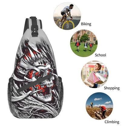 Gothic Skeleton Death Skull Sling Chest Bag Custom Crossbody Shoulder Backpack for Men Cycling Camping Daypack