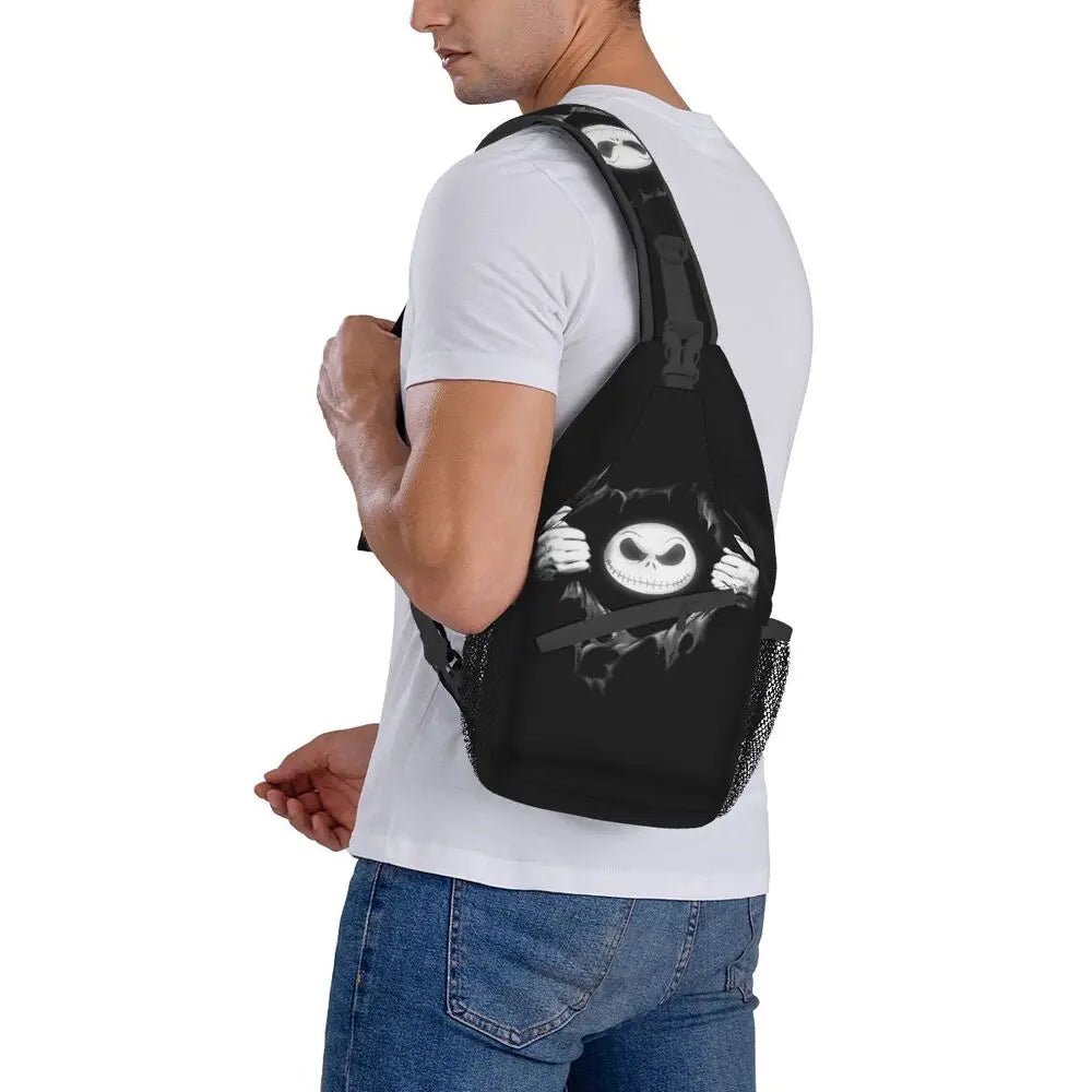 Custom Halloween Skull Jack Sling Crossbody Backpack Men Tim Burton Christmas Horror Movie Shoulder Chest Bag for Hiking