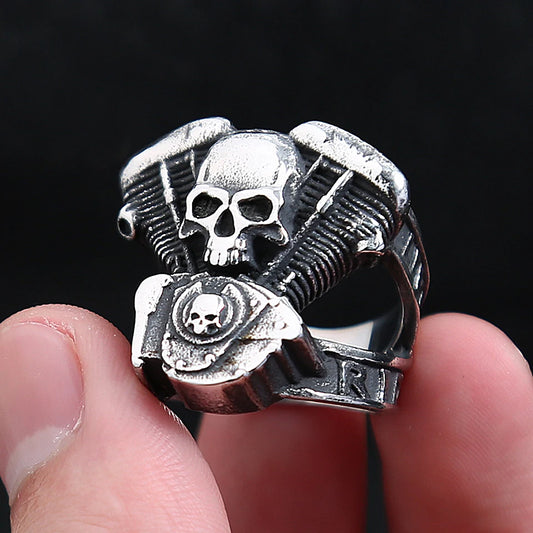 Fashion Vintage Steampunk Motorcycle Engine Skull Rings For Men 316L Stainless Steel Biker Hip Hop Jewelry Gifts Dropshipping