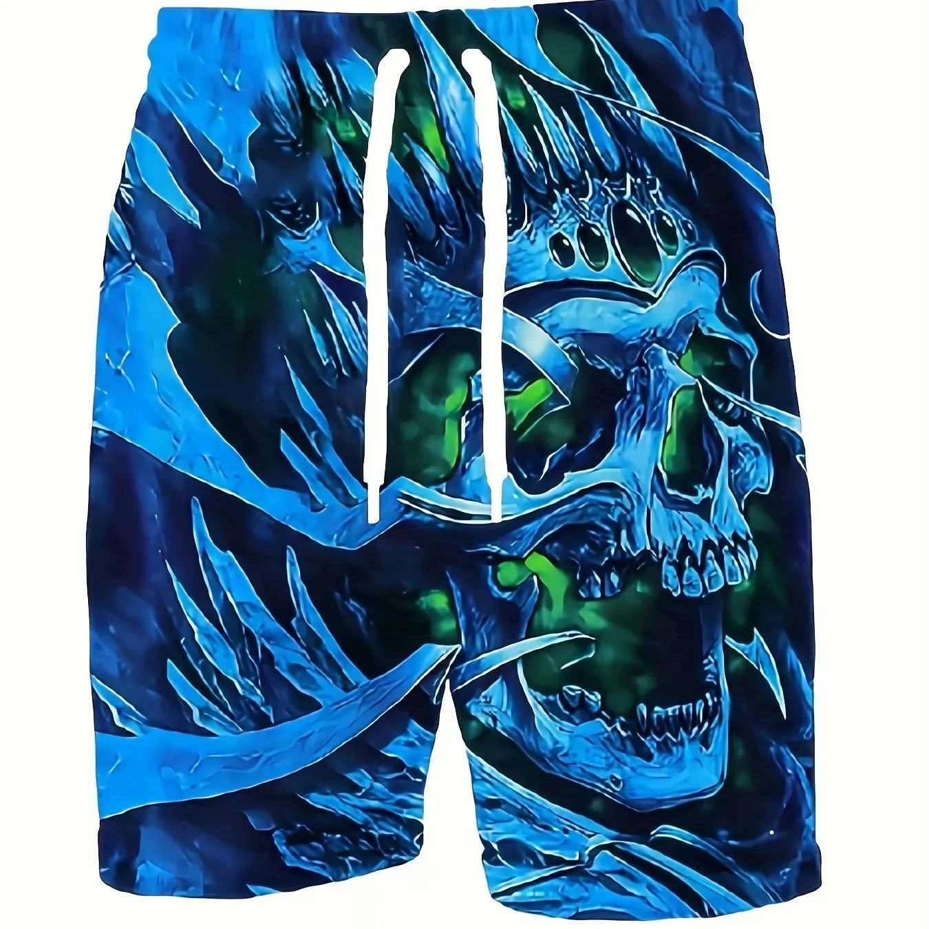 Men's Skull 3D Pattern Comfy Shorts Oversized Casual Elastic Waist Drawstring Shorts for Summer Beach And Basketball Sport Short