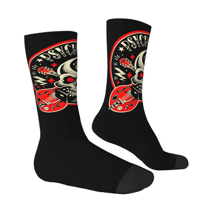 Custom Rockabilly Motorcycle Rider Rock Skull Men's Crew Socks Unisex Kawaii 3D Printed Dress Socks