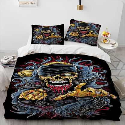 3D Gothic Horror Skull Cartoon Comforter Bedding Set,Duvet Cover Bed Set Quilt Cover Pillowcase,King Queen Size Bedding Set Gift