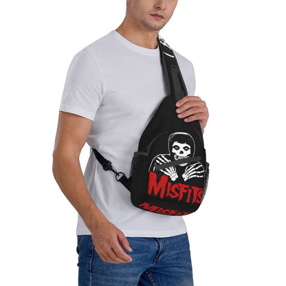 Misfits Skull Sling Crossbody Chest Bag Men Fashion Horror Punk Rock Music Shoulder Backpack for Travel Cycling