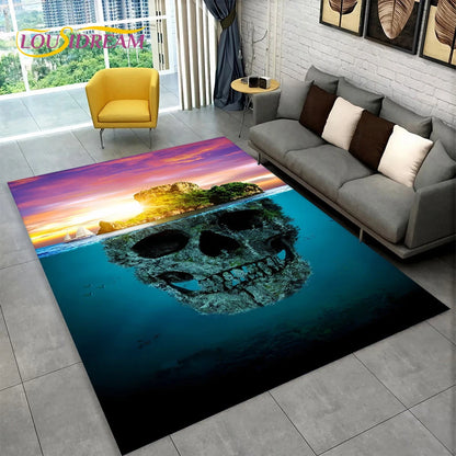 3D Creative Horror Indian Skull Area Rug,Carpet Rug for Home Living Room Bedroom Sofa Doormat Decor,Kitchen Non-slip Floor Mat