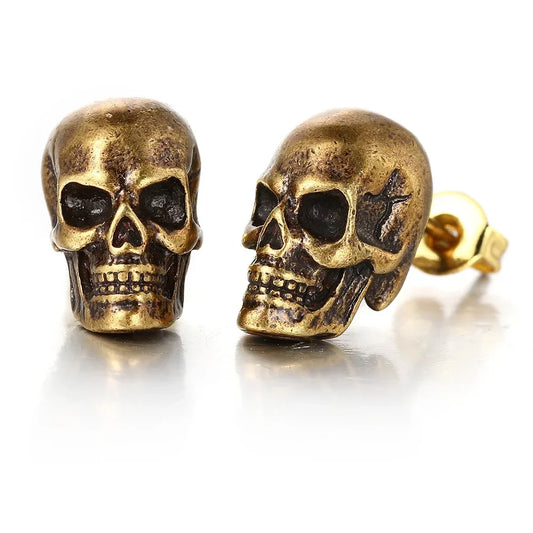 1 Pair Street Hiphop Halloween Punk Skull Piercing Stud Earrings for Men Black Gold Color Ear Accessories Fashion Jewelry