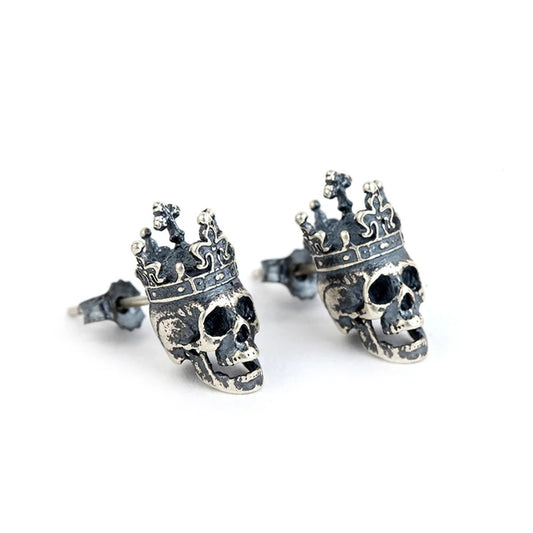 YIZIZAI Real 925 Sterling Silver Creative Retro Skull King Crown Stud Earring for Women Domineering Skeleton Earring Jewelry