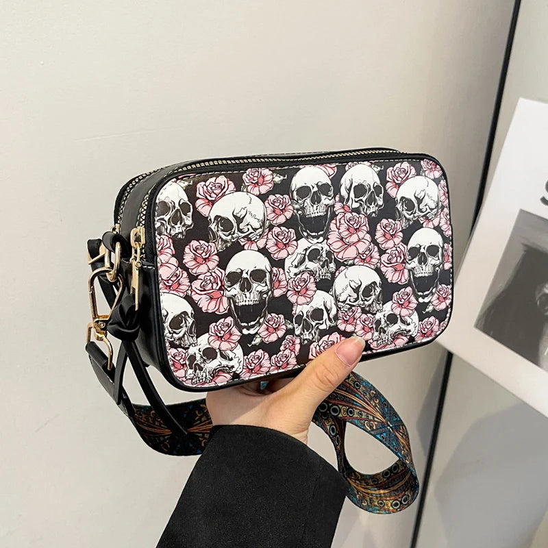 Skull Jack Print Crossbody Bag Wind Lady Shoulder Bag Casual Fashion Phone Purse Mini Bag Female PU Leather Satchel Handbag