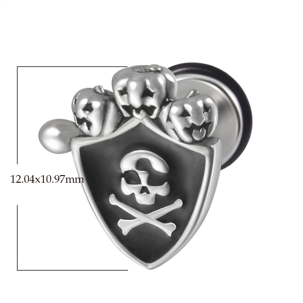 1PC Surgical Steel Skull Ear Stud Demon Skeleton Earrings Men Hiphop Style Prevent Allergy Ear Piercing Jewelry