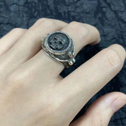 S925 silver style new retro ring head punk rock hip hop men and women personality ring