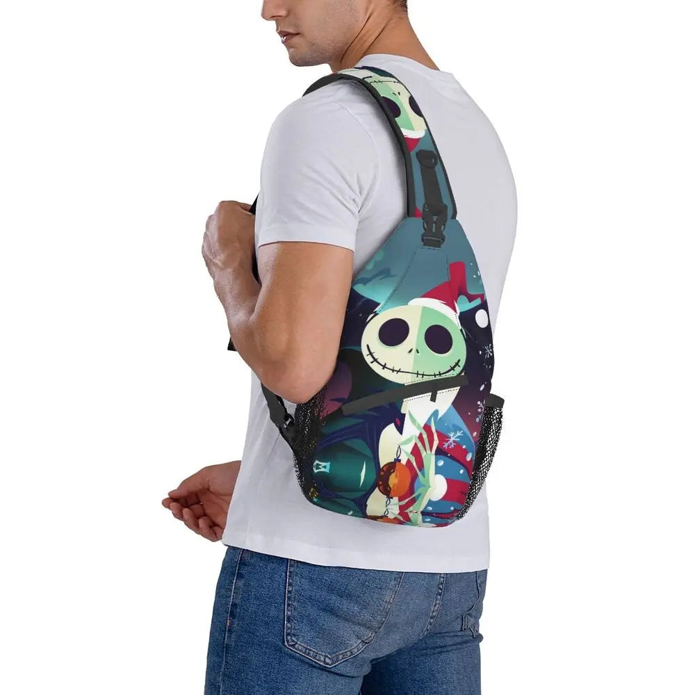 Custom Halloween Skull Jack Sling Crossbody Backpack Men Tim Burton Christmas Horror Movie Shoulder Chest Bag for Hiking