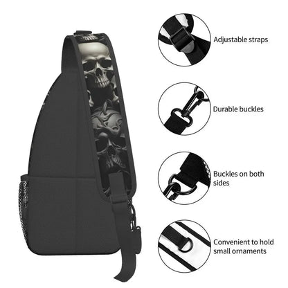 Gothic Skeleton Death Skull Sling Chest Bag Custom Crossbody Shoulder Backpack for Men Cycling Camping Daypack