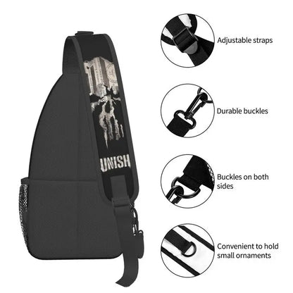 Vintage Skeleton Punishers Skull Crossbody Sling Backpack Men Custom Chest Shoulder Bag for Cycling Camping Daypack