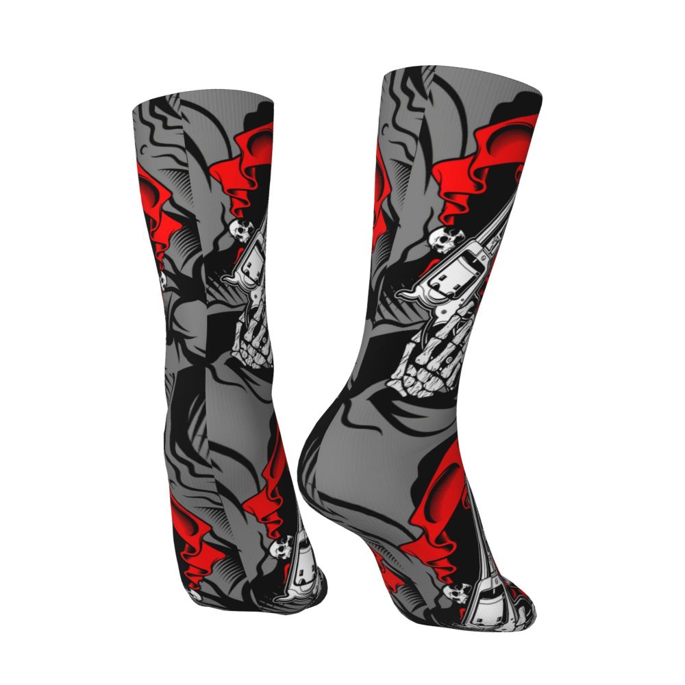 Novelty Mens Funny Jokers Skull Gun Dress Socks Unisex Comfortable Warm 3D Printed Gothic Skeleton Crew Socks