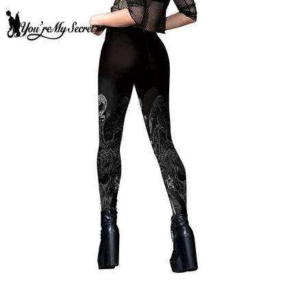 [You're My Secret] Skeleton 3D Print Leggings New Design Punk Women Legging Gothic Style Female Pants Ankle Sexy Stretch Legging