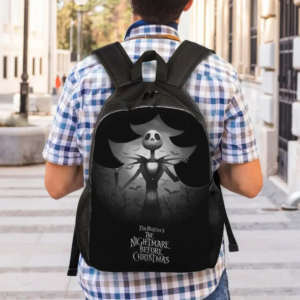 Custom Nightmare Before Christmas Backpacks for Men Women School College Student Bookbag Skellington Halloween Skull Bags