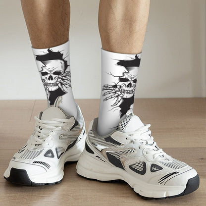 Novelty Mens Funny Jokers Skull Gun Dress Socks Unisex Comfortable Warm 3D Printed Gothic Skeleton Crew Socks