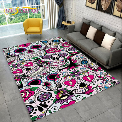 3D Creative Horror Indian Skull Area Rug,Carpet Rug for Home Living Room Bedroom Sofa Doormat Decor,Kitchen Non-slip Floor Mat