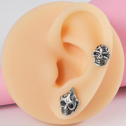 1PC Surgical Steel Skull Ear Stud Demon Skeleton Earrings Men Hiphop Style Prevent Allergy Ear Piercing Jewelry