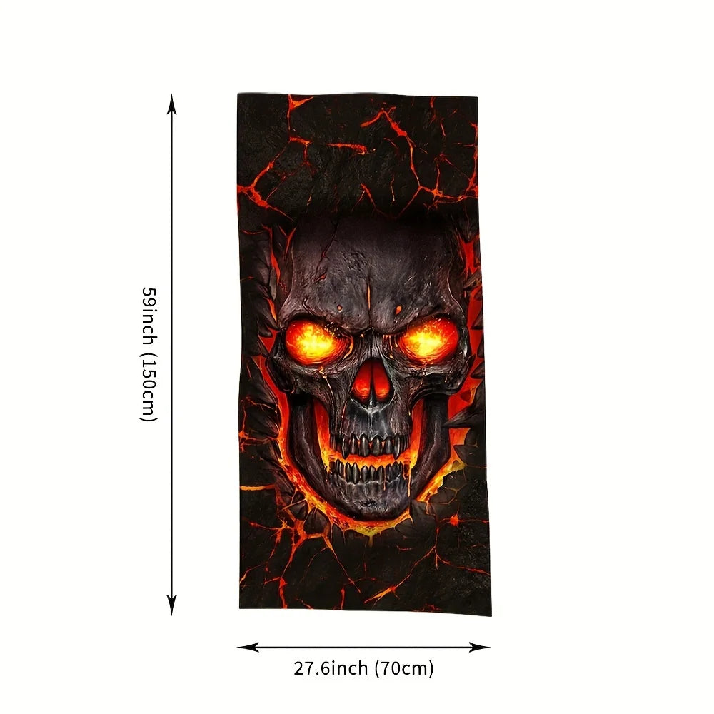 Skull & Flame Beach Towel, Super Soft Absorbent Towel, Volcano Oversized Beach Towel For Bath, Swimming, Camping, Travel