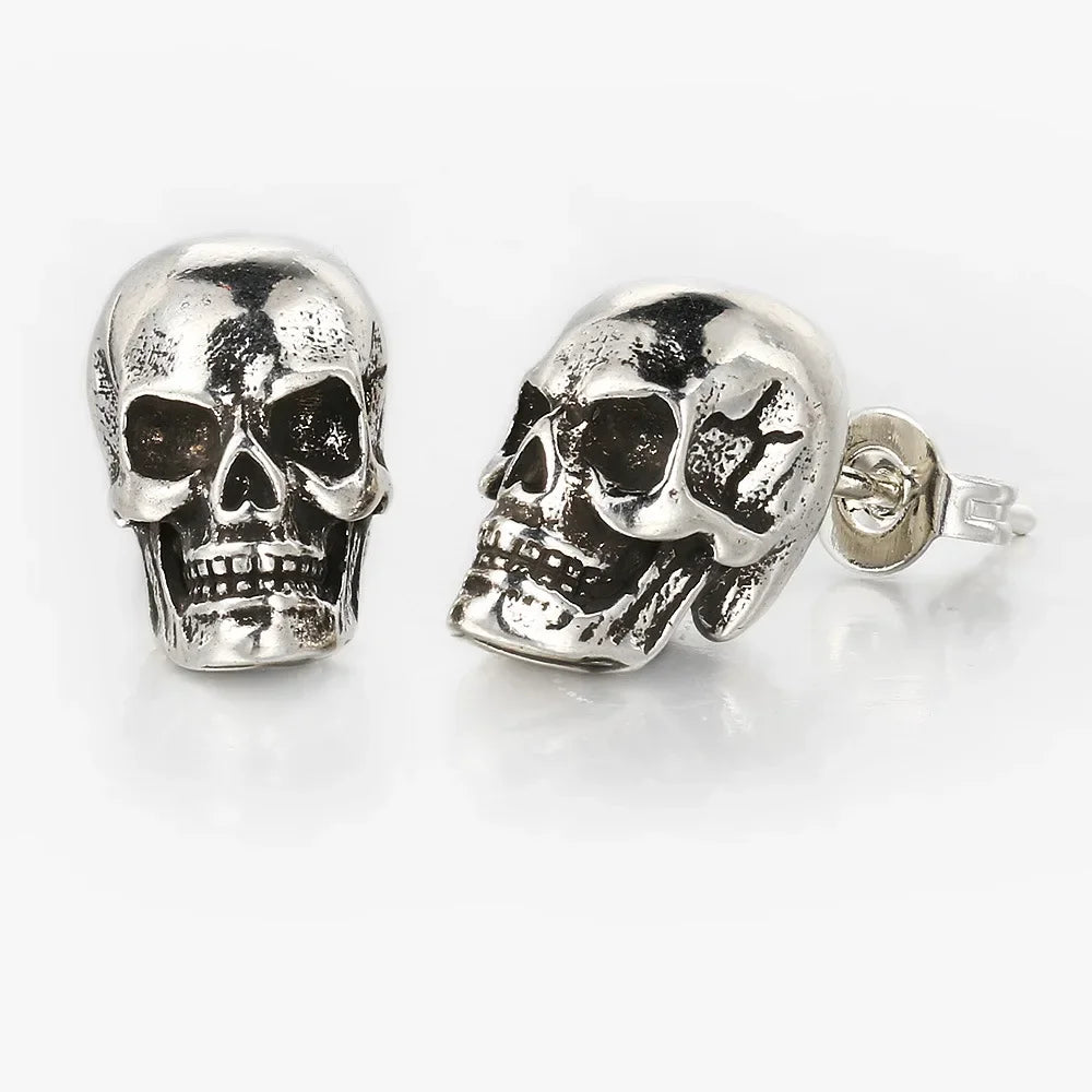 1 Pair Street Hiphop Halloween Punk Skull Piercing Stud Earrings for Men Black Gold Color Ear Accessories Fashion Jewelry