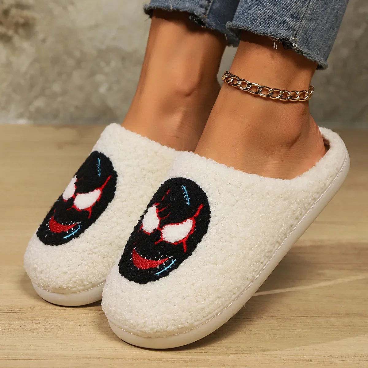 Halloween Ghost Cotton Slippers Home Flat Scream Slipper Indoor Non-slip Thickened Shoes Skull Slippers Halloween Gift Women Men