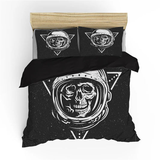 Art Skull Bedding Set Dark Color Gothic King Size Duvet Cover Skeleton Quilt Cover with Pillowcase for Kids Adult Halloween Gift