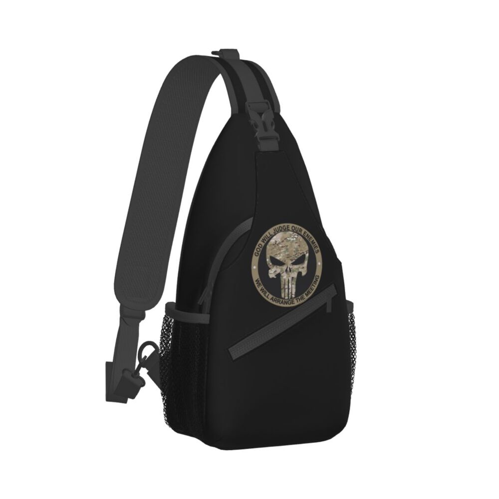 Casual Punishers Skeleton Skull Sling Crossbody Backpack Men Shoulder Chest Bags for Camping Biking