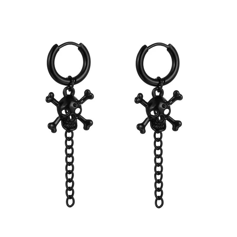 Design Stainless Steel Skull Drop Earrings For Men Fashion Gothic Street Hip Hop Ear Jewelry Pendant Cool Stud Earrings