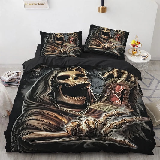 Halloween Skull Duvet Cover Soft King Size 3D Skull Printed Bedding Quilt Cover with Pillowcase for Lovers Bedding Set for Adult