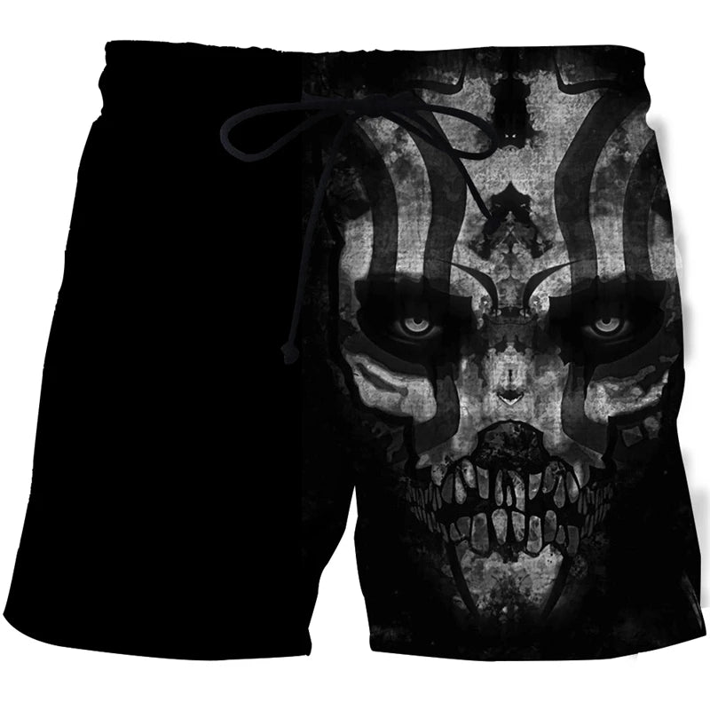 New Men's Skull 3D Print Beach Shorts Graphic Men's Casual Sports Shorts Summer Surfing Shorts Comfortable Shorts Hip Hop Pants