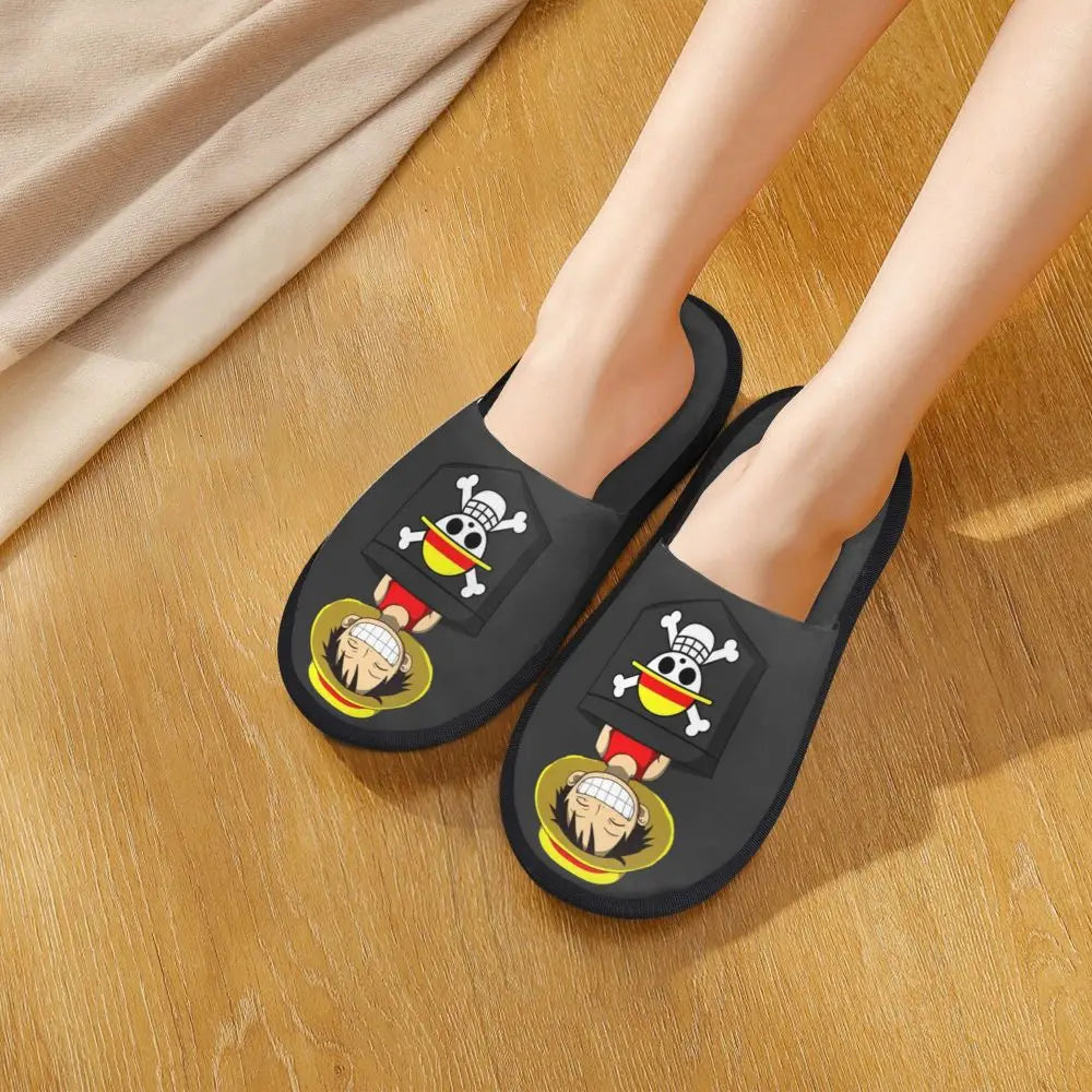 Custom One Pieces Skull Flag Comfort Scuff Memory Foam Slippers Women Anime Manga Straw Hat Pirates Spa House Shoes