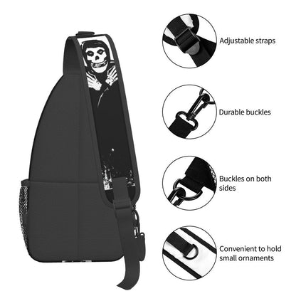 Misfits Skull Sling Crossbody Chest Bag Men Fashion Horror Punk Rock Music Shoulder Backpack for Travel Cycling