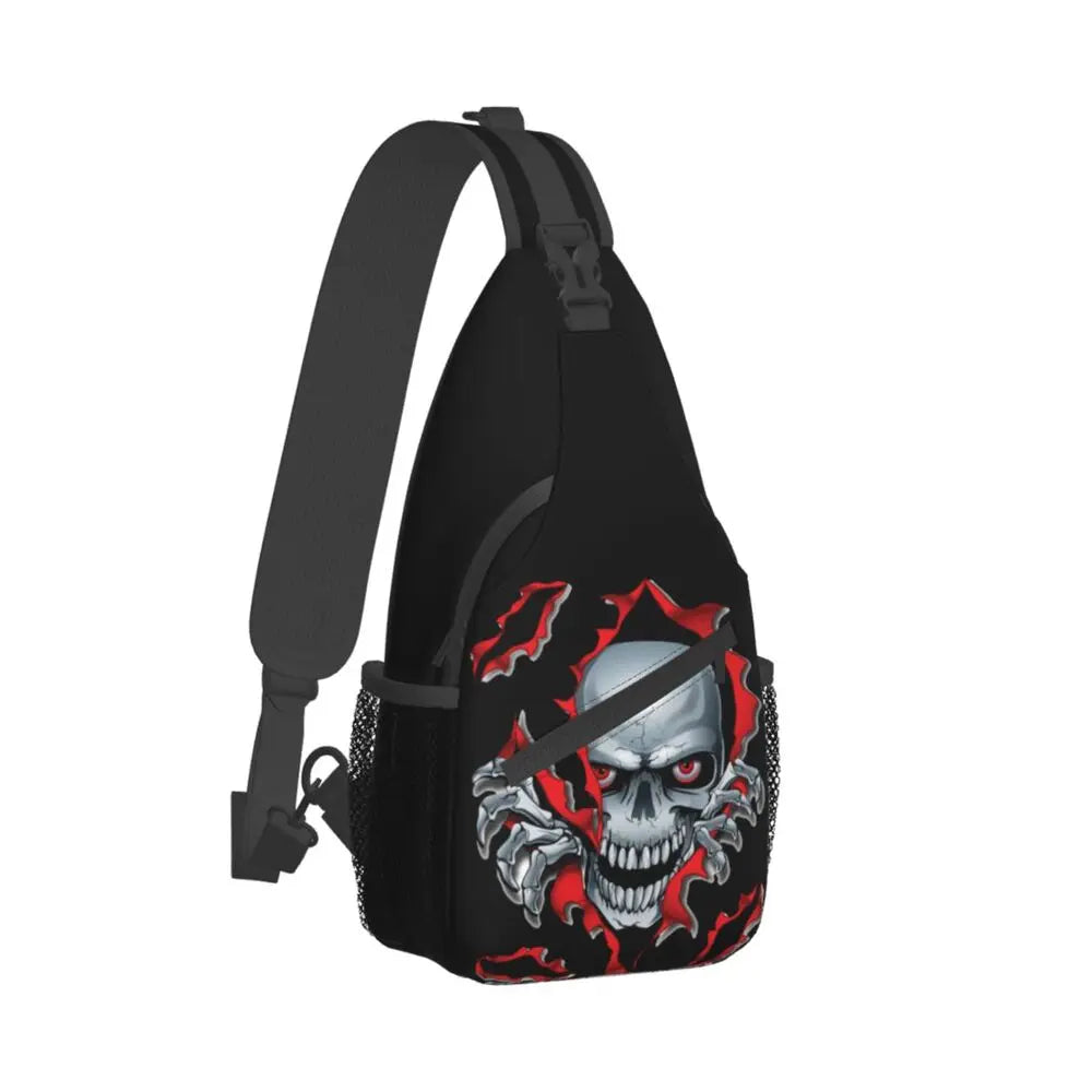 Gothic Skeleton Death Skull Sling Chest Bag Custom Crossbody Shoulder Backpack for Men Cycling Camping Daypack