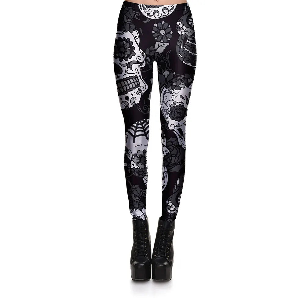 Zawaland Women Leggings High Waist Fashion Sexy Multicolor Skull 3D Digital Printing Leggings Casual Elastic Fitness Pant