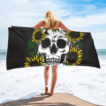 Quick Dry Microfiber Beach Towel Sunflower with Skull Print Shower Towels Gym Yoga Mat Travel Camping Home Decor Women Men Gift