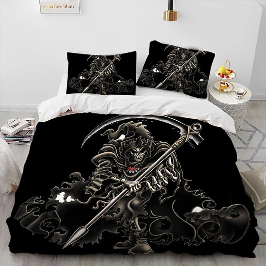 3D Gothic Horror Skull Cartoon Comforter Bedding Set,Duvet Cover Bed Set Quilt Cover Pillowcase,King Queen Size Bedding Set Gift