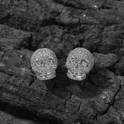 THE BLING KING Skull Stud Earrings Micro Paved Cubic Zirconia Novelty Men’s Halloween Bones Fashion Accessories Hip Hop Jewelry