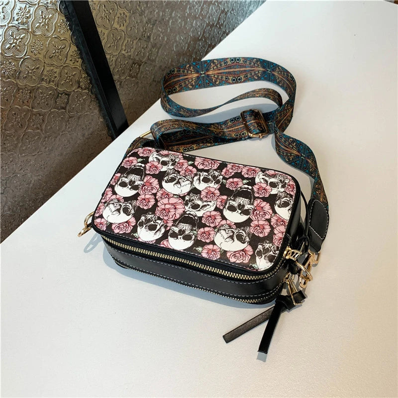 Skull Jack Print Crossbody Bag Wind Lady Shoulder Bag Casual Fashion Phone Purse Mini Bag Female PU Leather Satchel Handbag