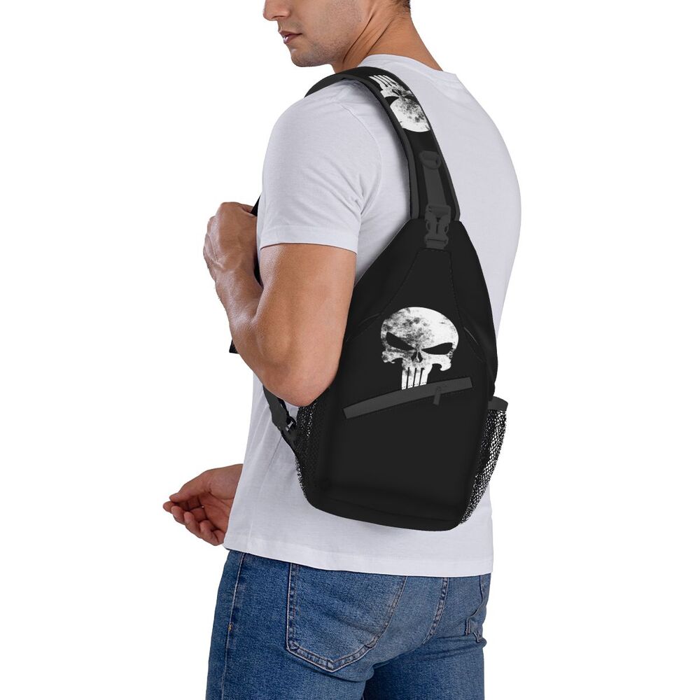 Casual Punishers Skeleton Skull Sling Crossbody Backpack Men Shoulder Chest Bags for Camping Biking