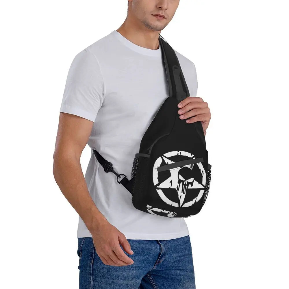 Vintage Skeleton Punishers Skull Crossbody Sling Backpack Men Custom Chest Shoulder Bag for Cycling Camping Daypack