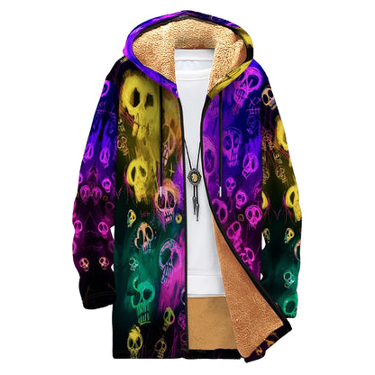 Men's and women's thick fleece hooded cardigan cotton-padded jacket, new coloured skull design pocket zipper, winter jacket men