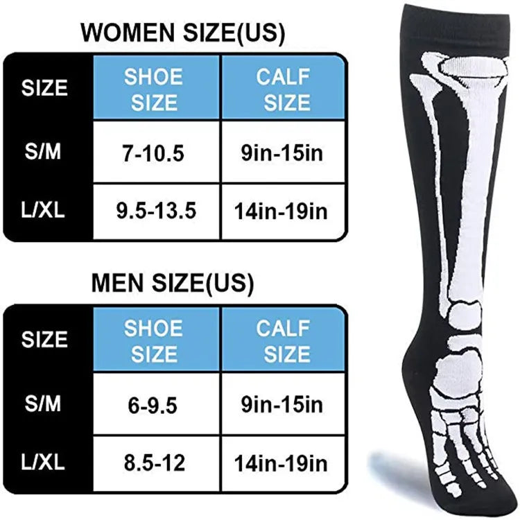 Men Women Sport Socks Halloween Skull Skeleton Goth Compression Chaussette Medias Stockings Knee High Socks