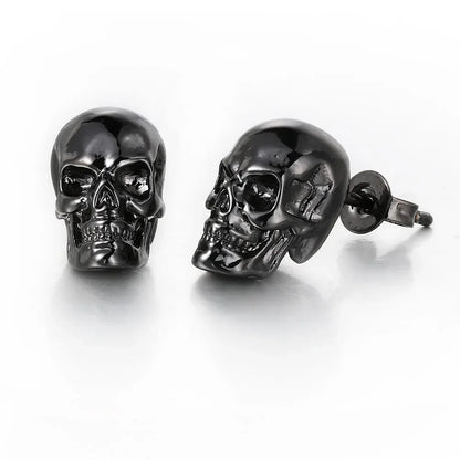 1 Pair Street Hiphop Halloween Punk Skull Piercing Stud Earrings for Men Black Gold Color Ear Accessories Fashion Jewelry