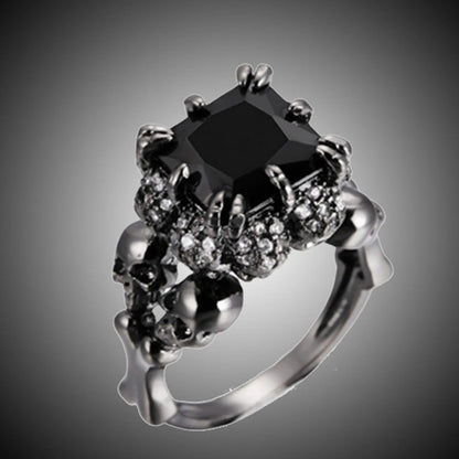 Personality Punk Skull Retro Gothic Style Rings for Women Halloween Black Zircon Jewellry Women' Black Simple Ring Accession