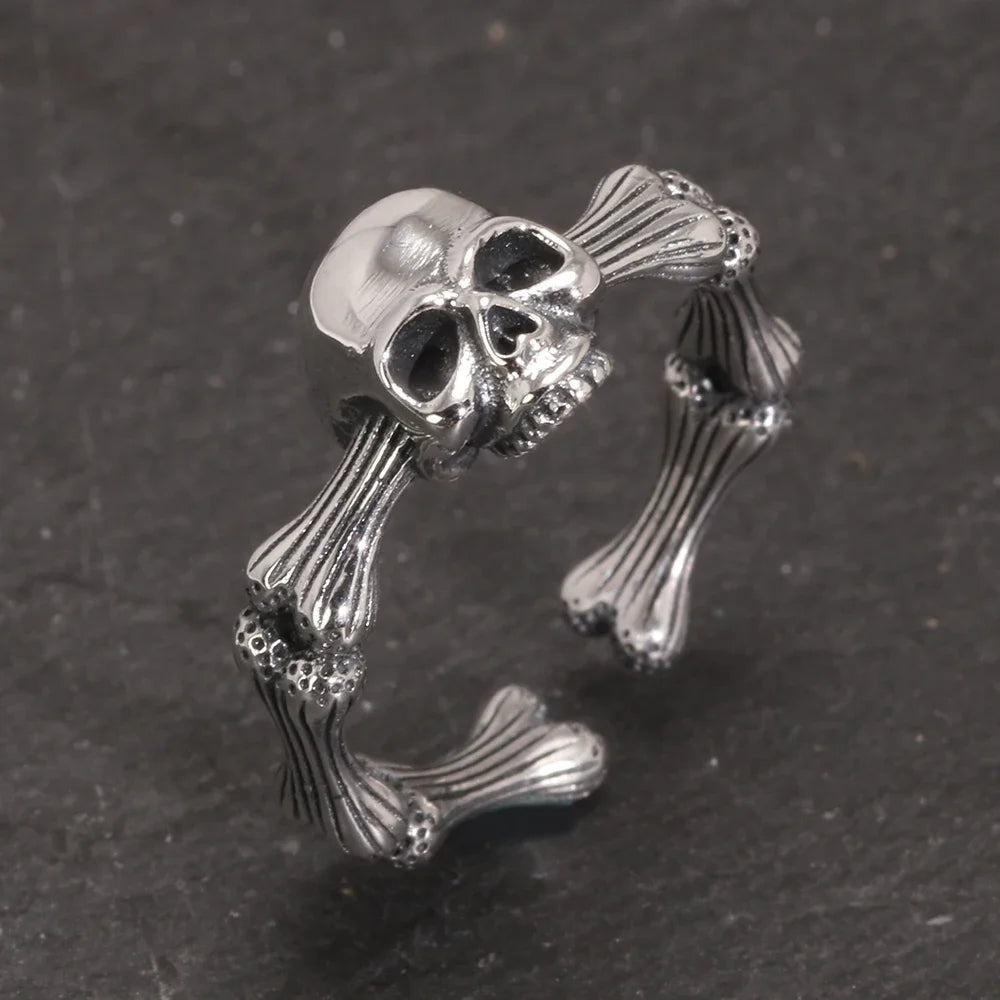 Gothic Skull Rings 925 Sterling Silver Punk Rock Band For Women Adjustable Size 7-10 Fine Jewelry Gift